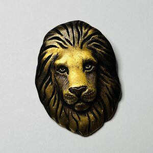 Vintage Brass Lion Head Brooch Pin Detailed Mane Regal Big Cat Estate Jewelry